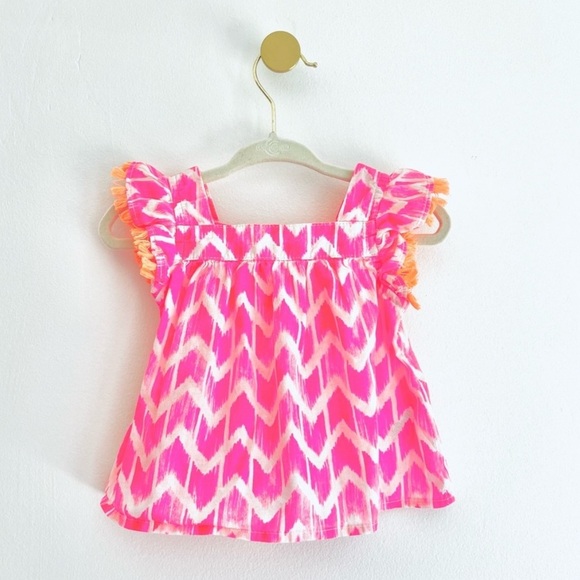 OshKosh B'gosh Pink & Orange Flutter Sleeve Blouse Baby Girl 6-9 mths - LIKE NEW - Picture 4 of 4